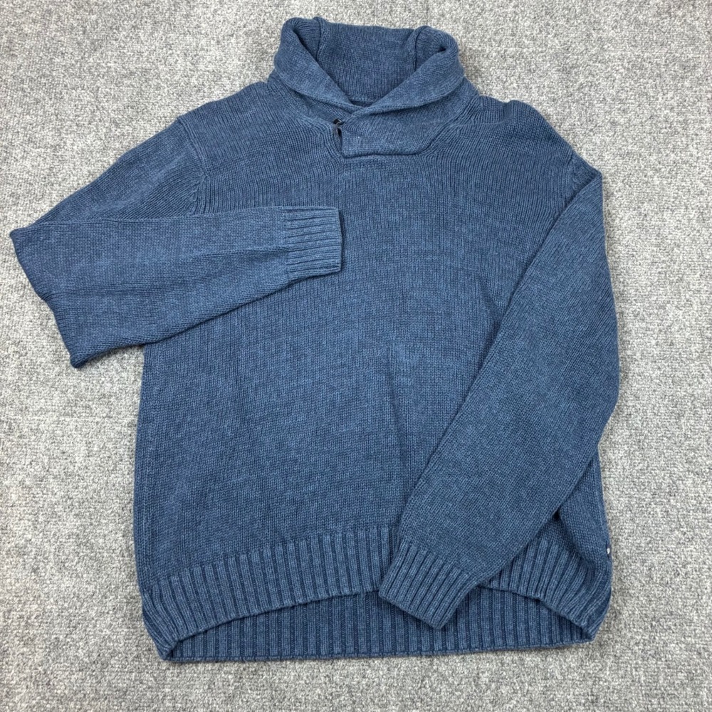 Vintage Chaps Mens Blue Marled Cotton Shawl Collar Pullover Sweater Size Medium